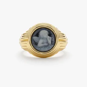 Blue Agate Cameo Signet Ring, Deren