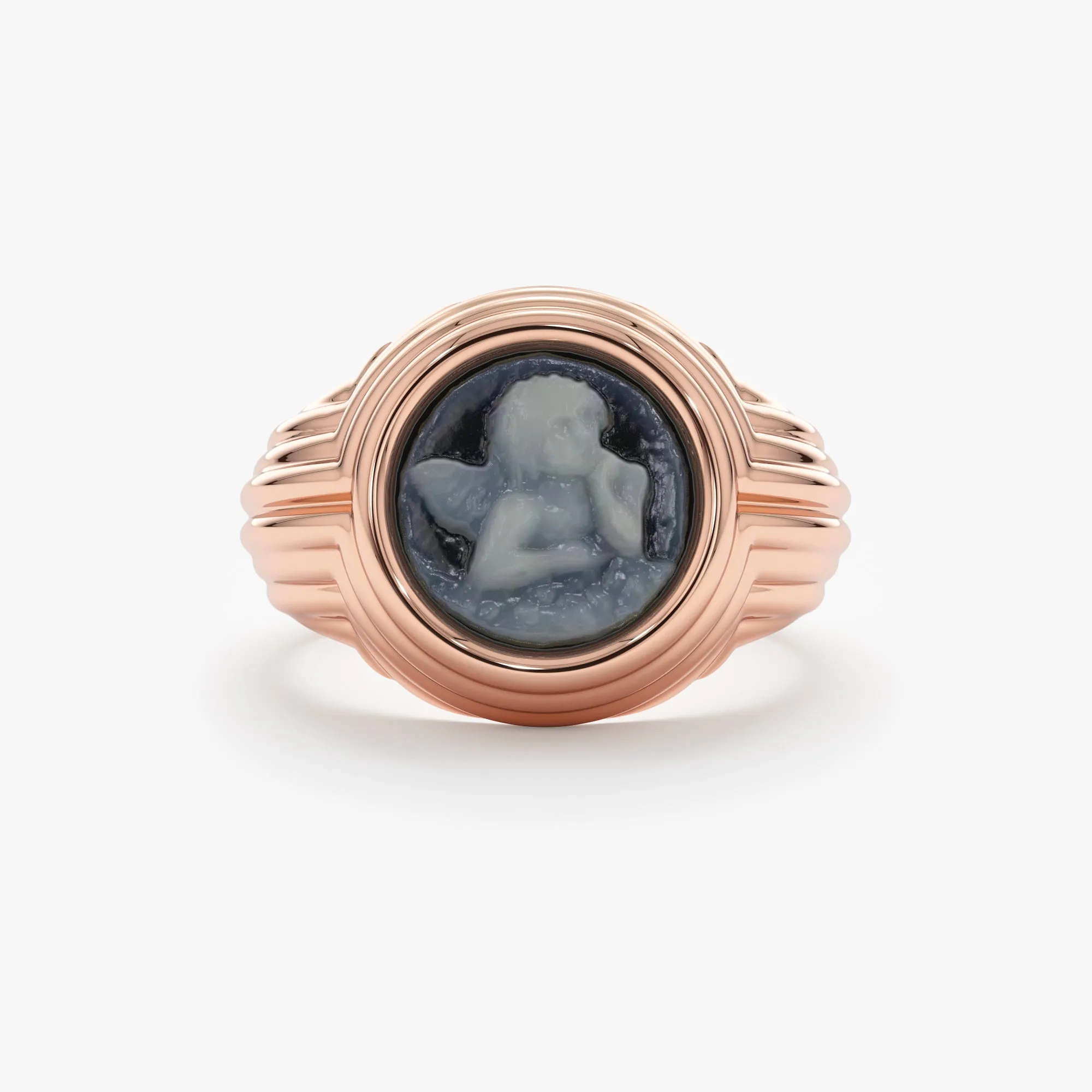 Blue Agate Cameo Signet Ring, Deren