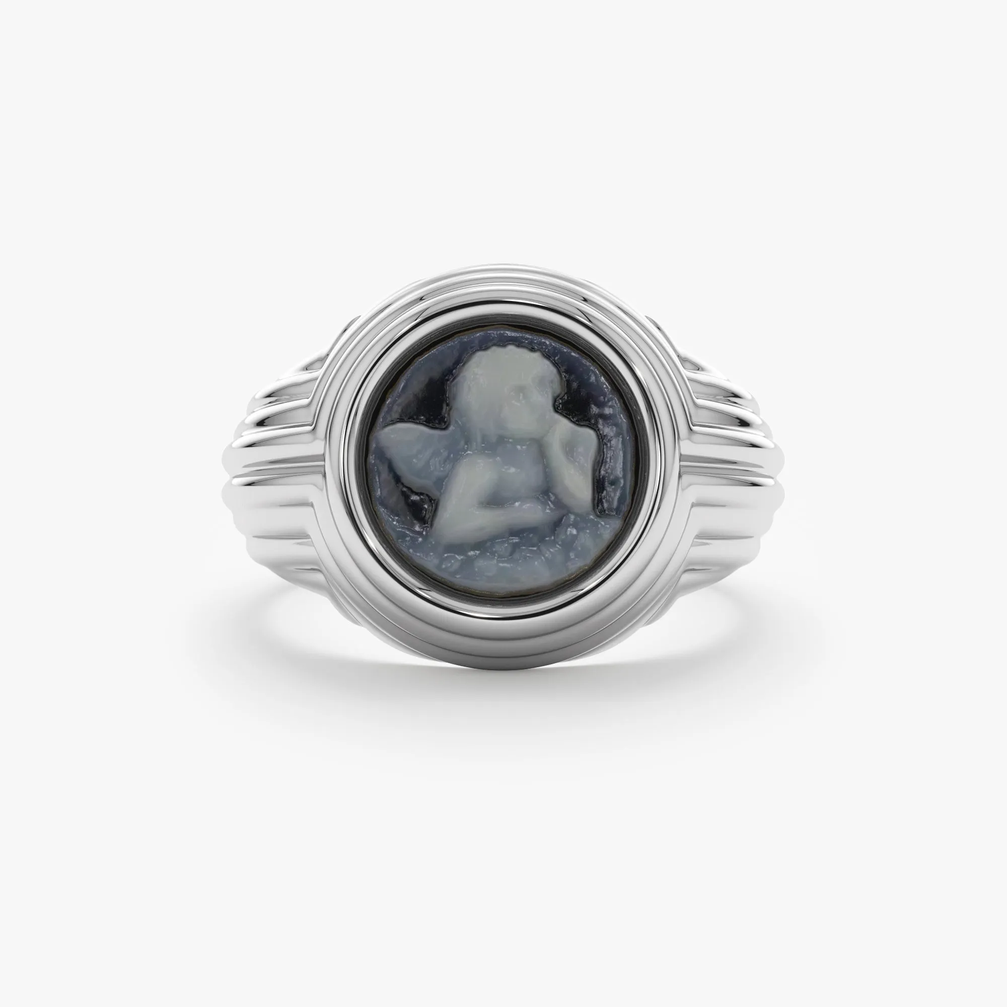 Blue Agate Cameo Signet Ring, Deren