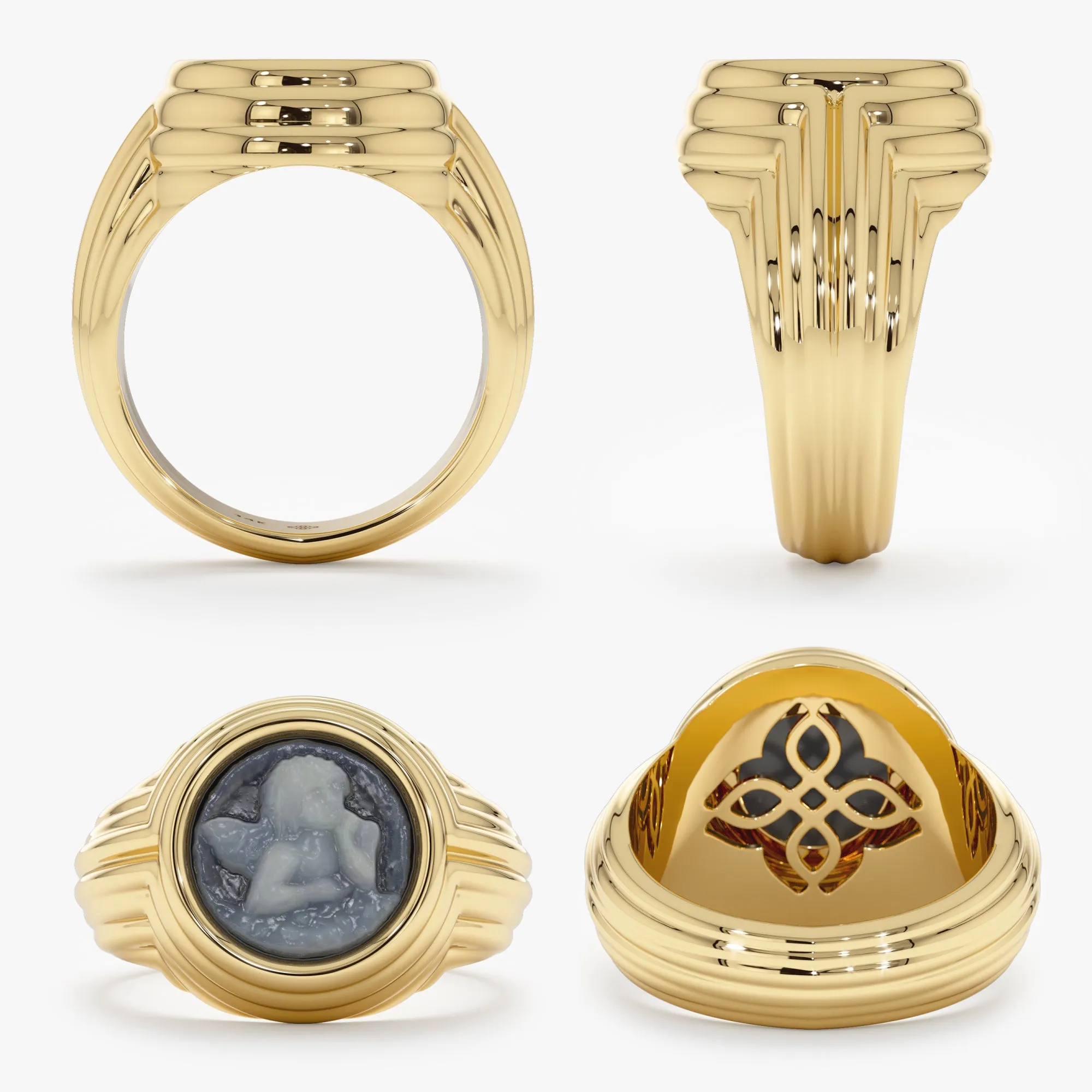 Blue Agate Cameo Signet Ring, Deren