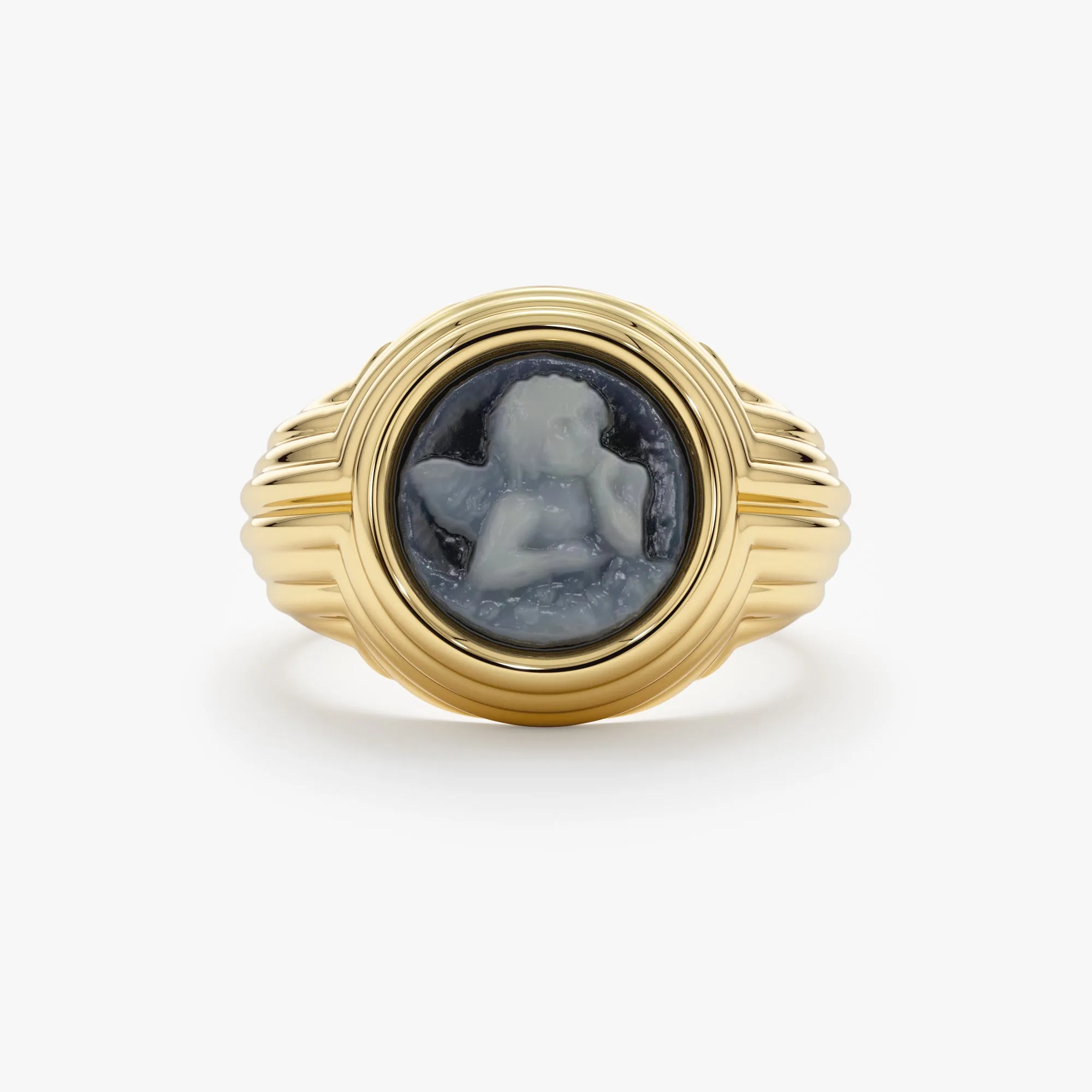Blue Agate Cameo Signet Ring, Deren