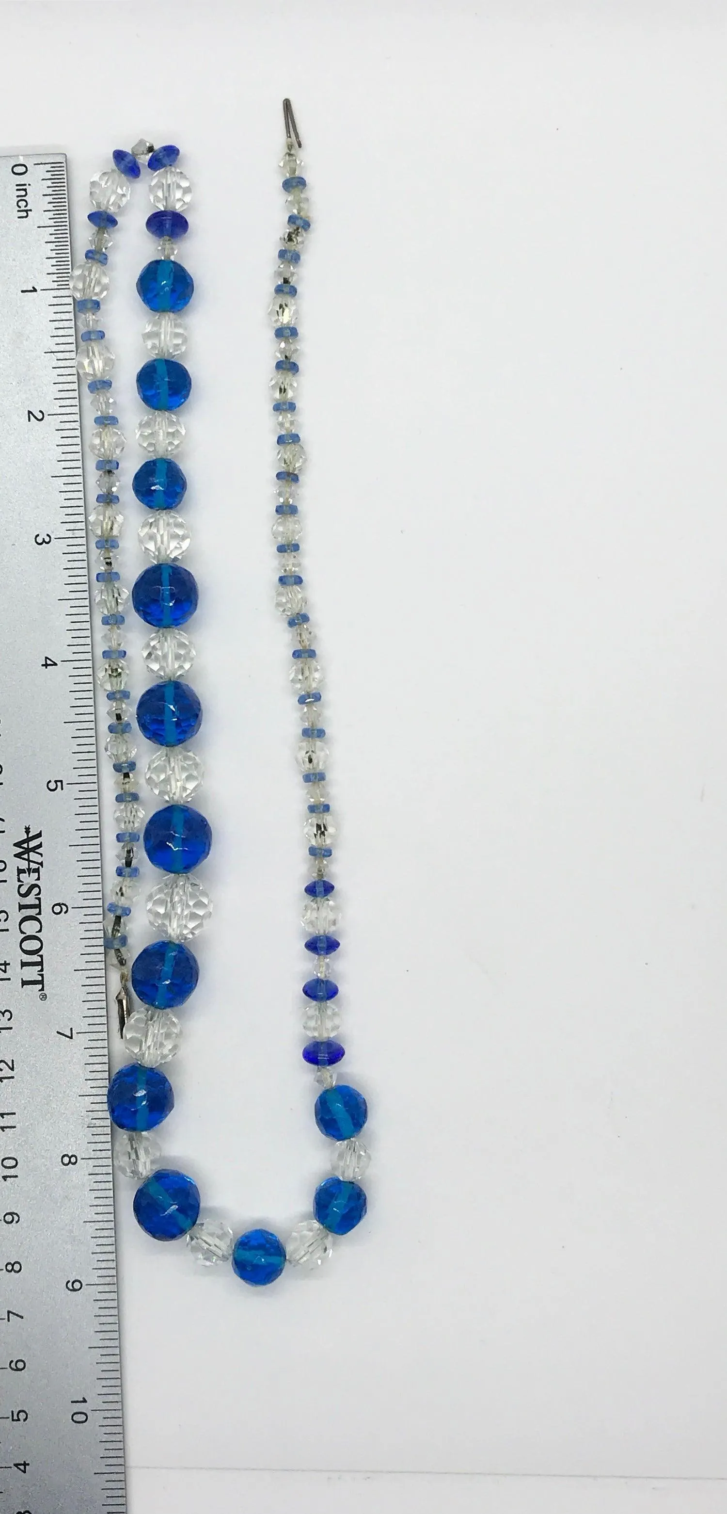 Blue and Clear Glass Bead Vintage Necklace