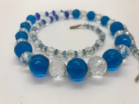 Blue and Clear Glass Bead Vintage Necklace
