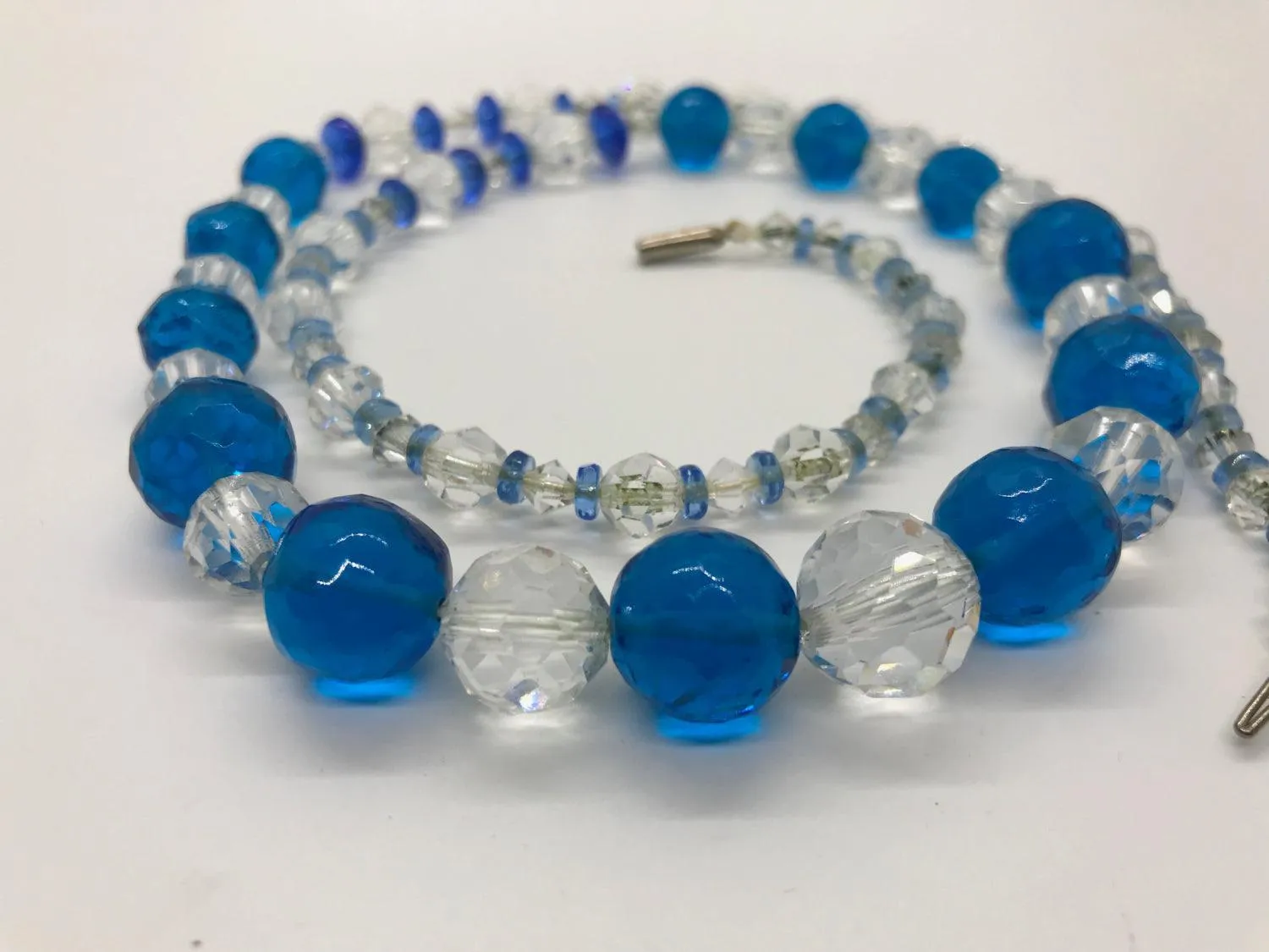 Blue and Clear Glass Bead Vintage Necklace