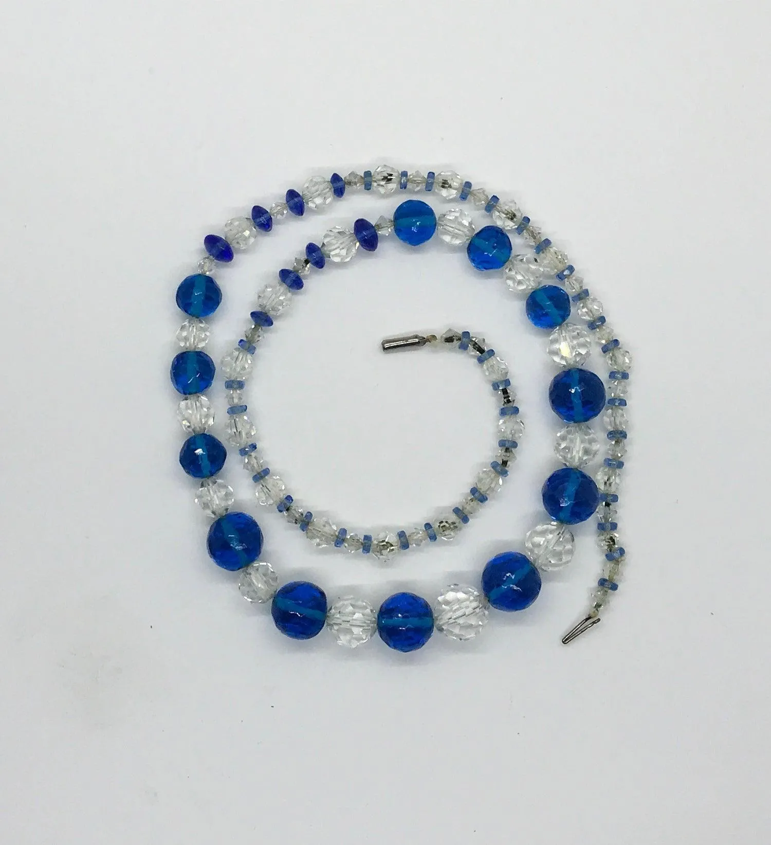 Blue and Clear Glass Bead Vintage Necklace