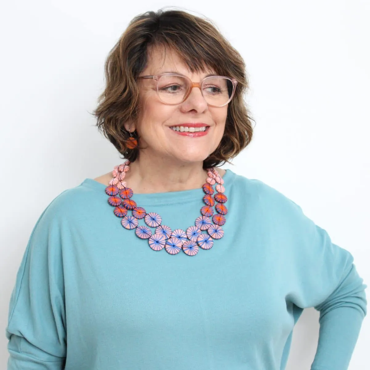 Blue and Peach Double Strand Kalei Necklace