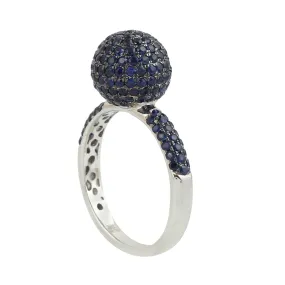 Blue Sapphire Gemstone Bead Ball Ring 18K White Gold Jewelry