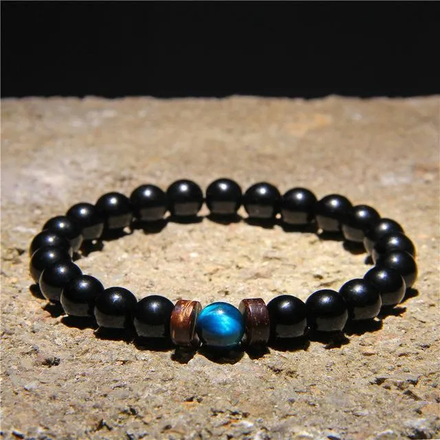 Blue Tiger Eye X Black Onyx X Wooden Beads Bracelet