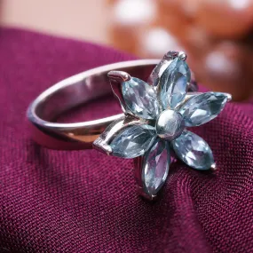 Blue Topaz and Sterling Silver Floral Ring from India - Sparkling Daisy | NOVICA