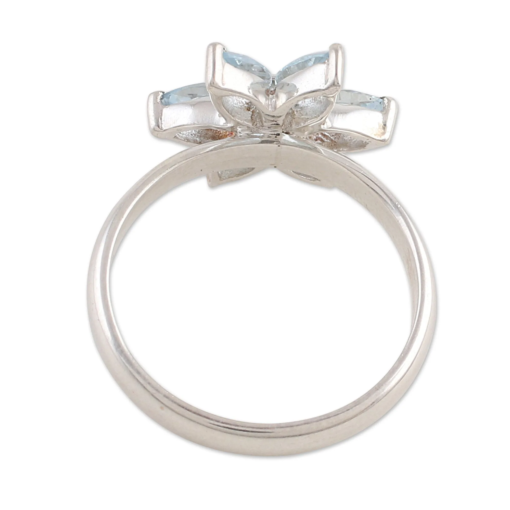 Blue Topaz and Sterling Silver Floral Ring from India - Sparkling Daisy | NOVICA
