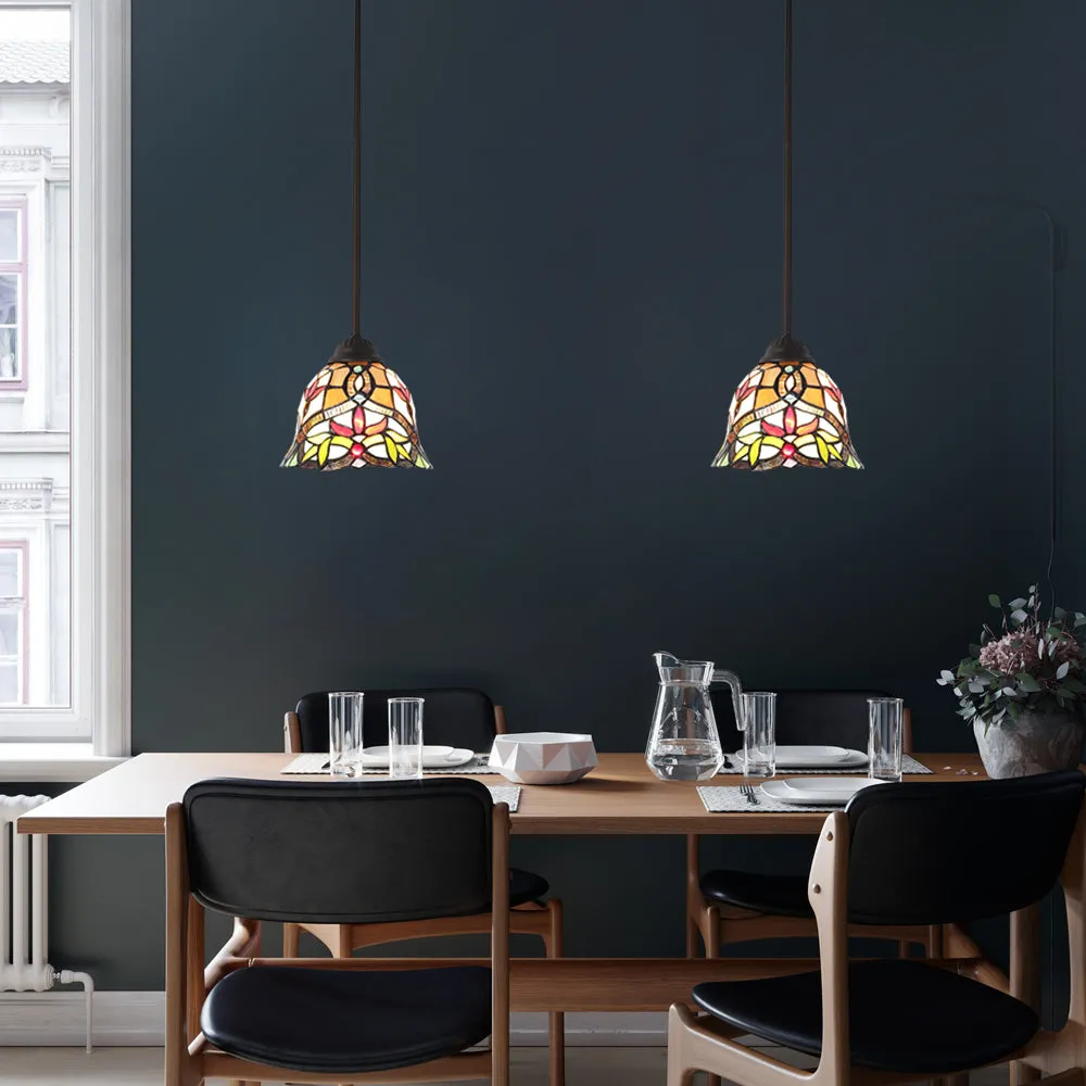 BONLICHT Tiffany Lighting Victorian, 1-Light Stained Glass Pendant Light Mini with 7.5 Inches Shade