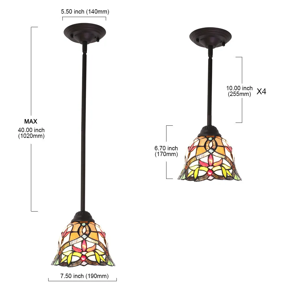 BONLICHT Tiffany Lighting Victorian, 1-Light Stained Glass Pendant Light Mini with 7.5 Inches Shade