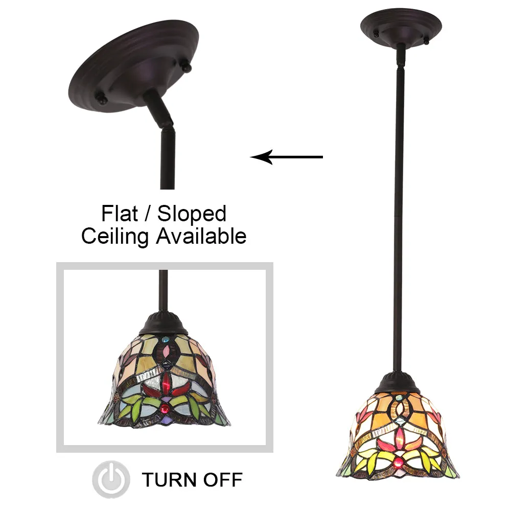 BONLICHT Tiffany Lighting Victorian, 1-Light Stained Glass Pendant Light Mini with 7.5 Inches Shade