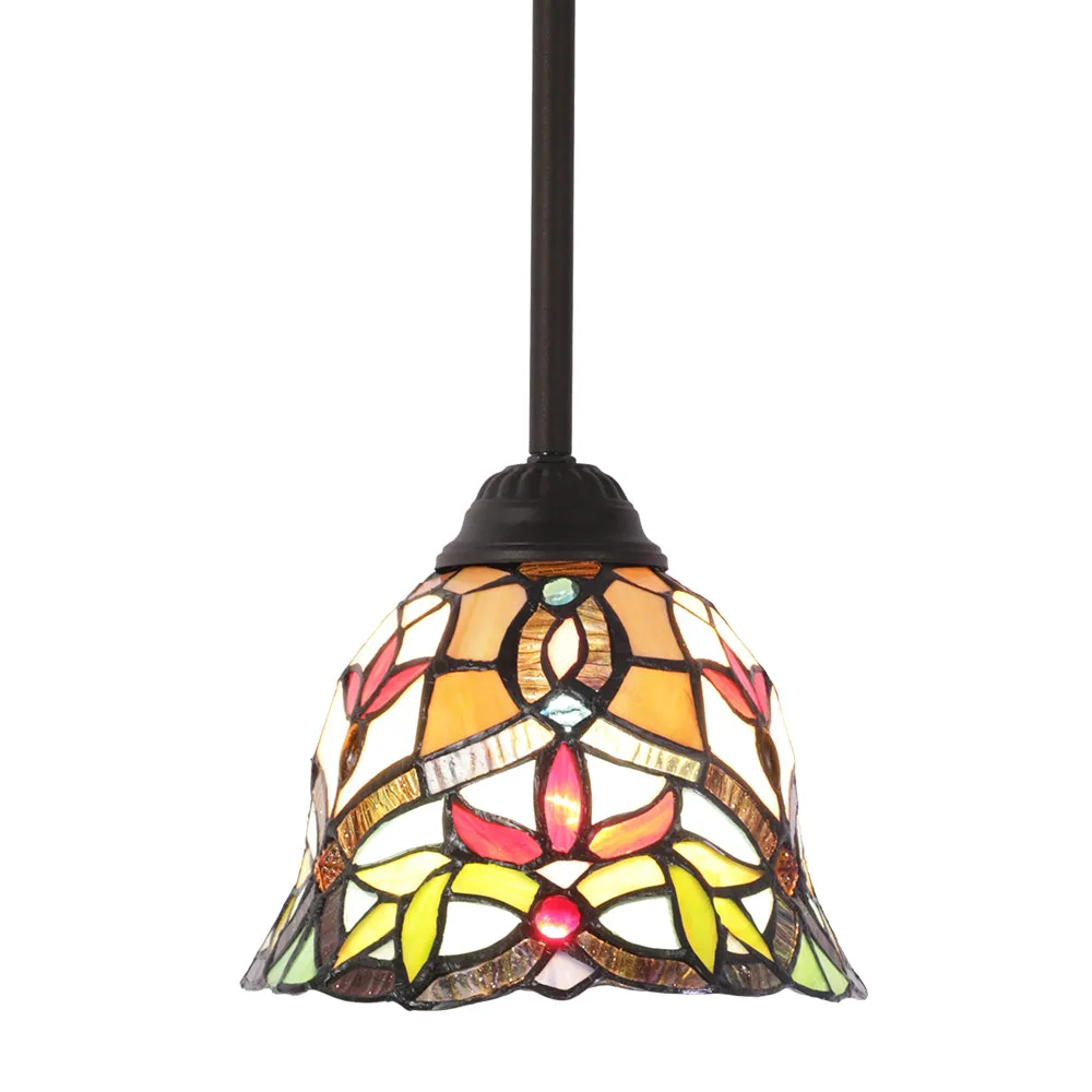 BONLICHT Tiffany Lighting Victorian, 1-Light Stained Glass Pendant Light Mini with 7.5 Inches Shade
