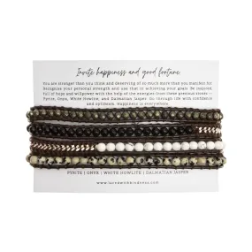 Bracelet Wrap - Pyrite, Onyx, White Howlite, Dalmatian Jasper