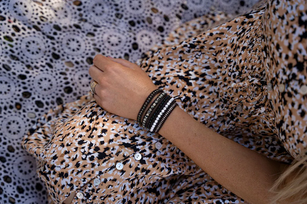 Bracelet Wrap - Pyrite, Onyx, White Howlite, Dalmatian Jasper