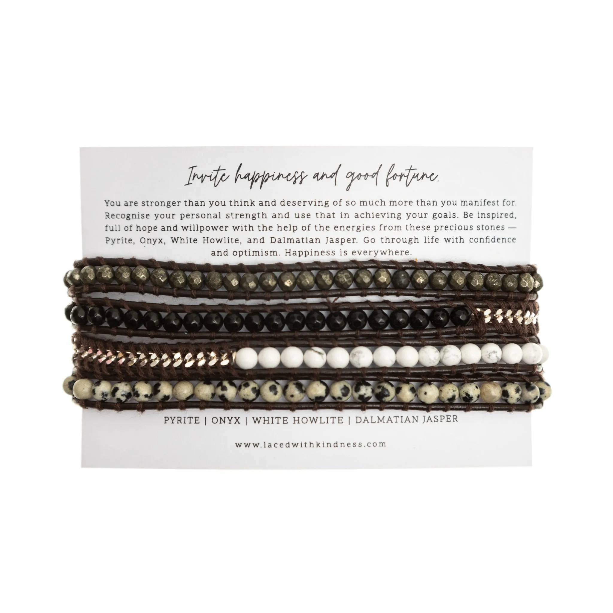 Bracelet Wrap - Pyrite, Onyx, White Howlite, Dalmatian Jasper