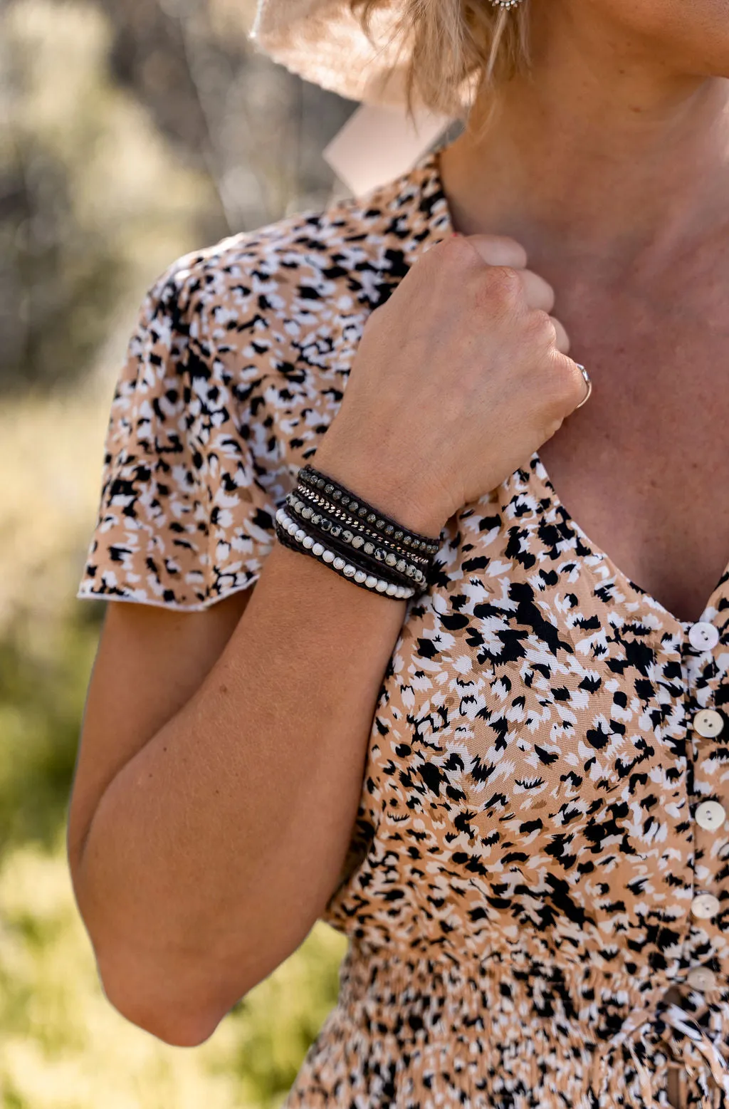 Bracelet Wrap - Pyrite, Onyx, White Howlite, Dalmatian Jasper