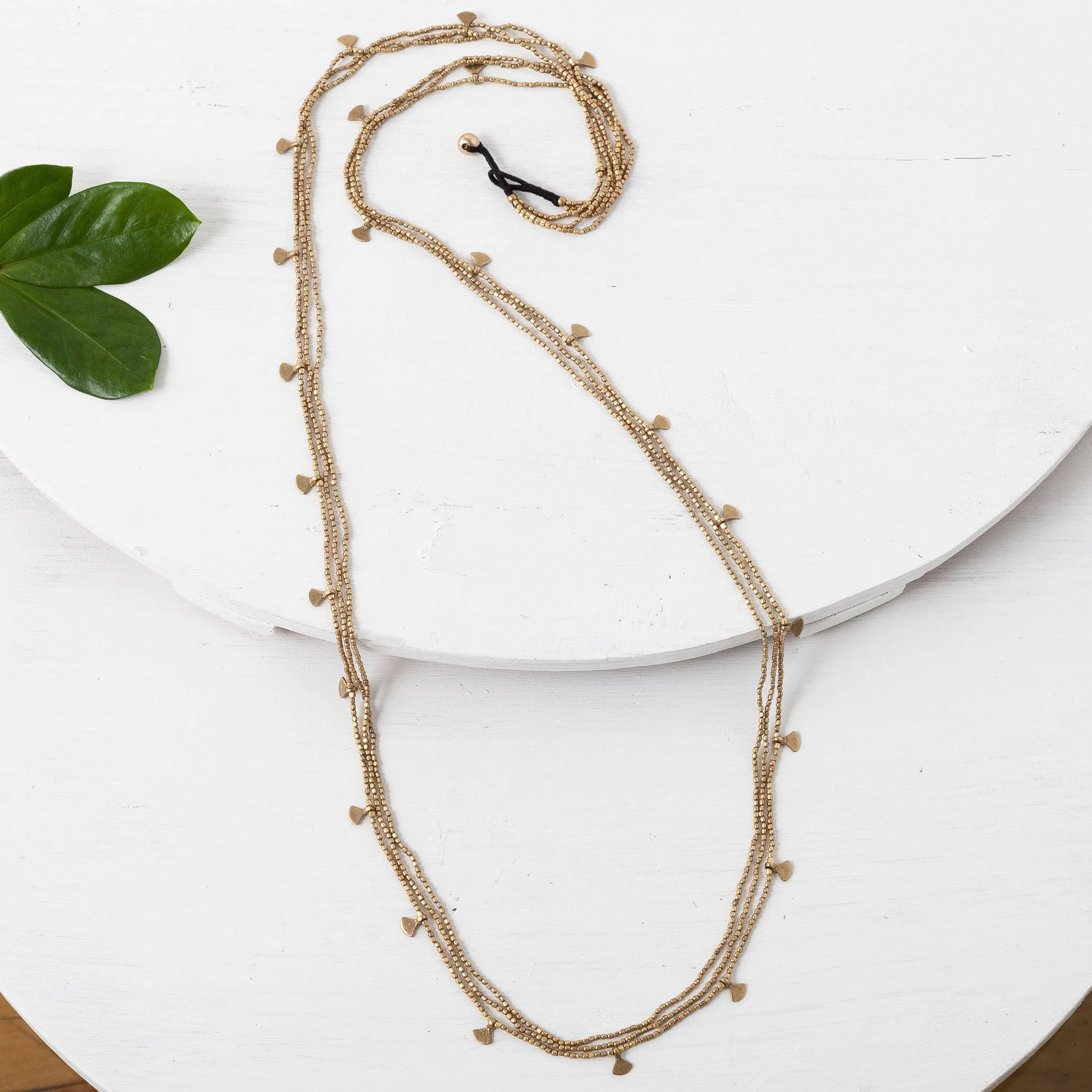 Brass Beaded Waterfall Necklace