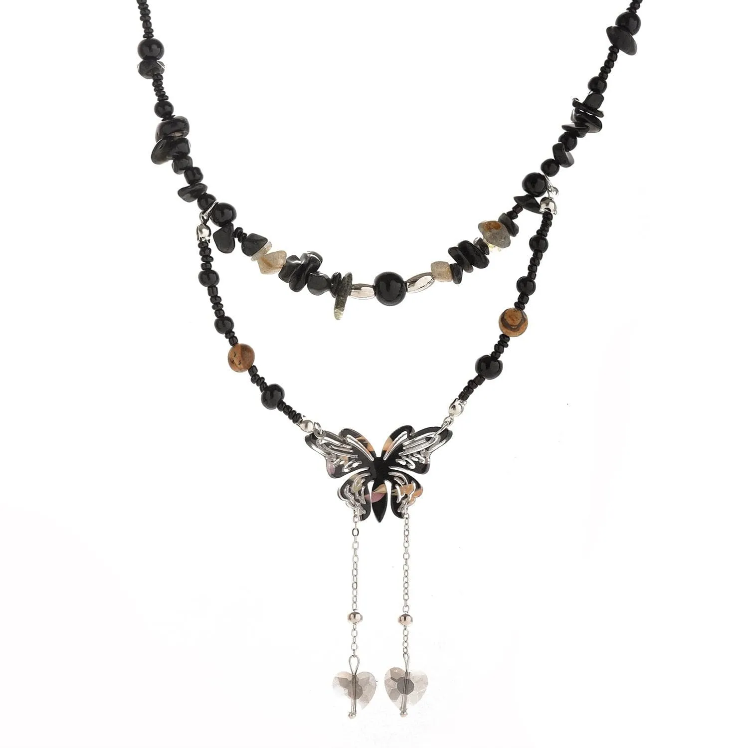 Butterfly decor layered beaded choker necklace