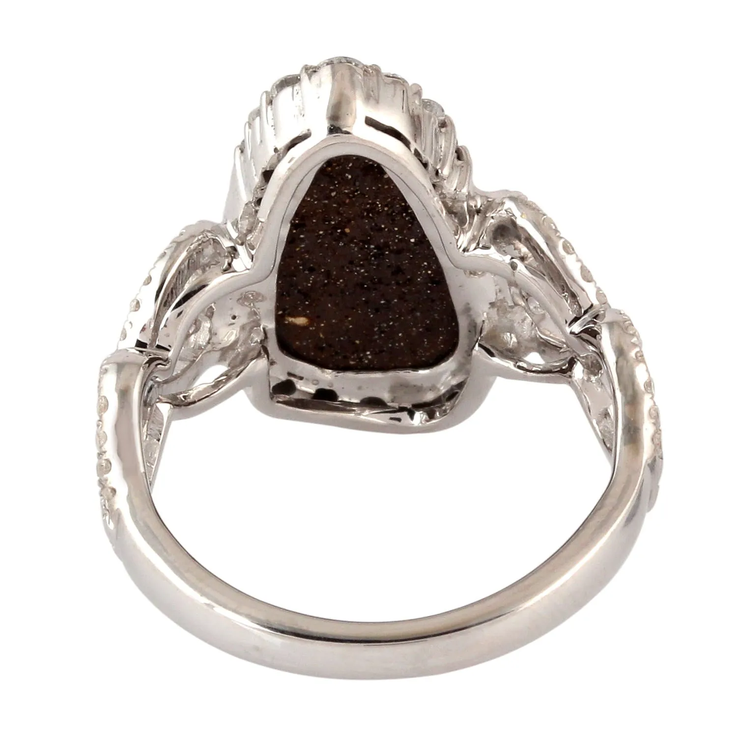 Cabouchon Opal Doublet Micro Pave Diamond 18K White Gold Beautiful Ring For Her