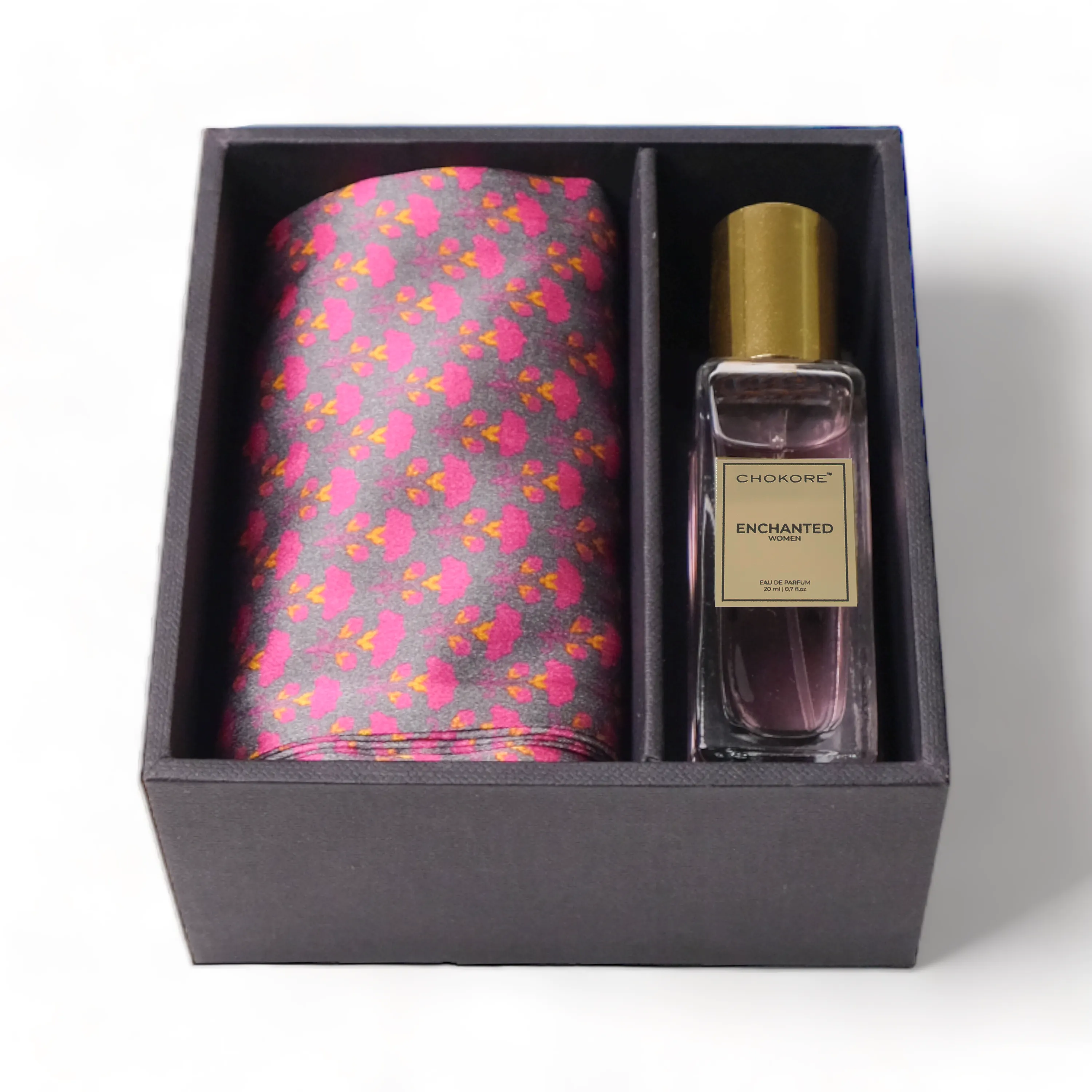 Chokore Special 2-in-1 Gift Set for Her(Pink and Purple Silk Scarf & 20 ml Enchanted Perfume)Her (Printed Stole & 20 ml Scandalous Perfume)