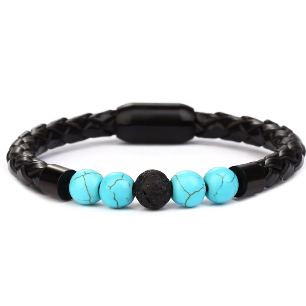 Classy Men Beaded Leather Bracelet