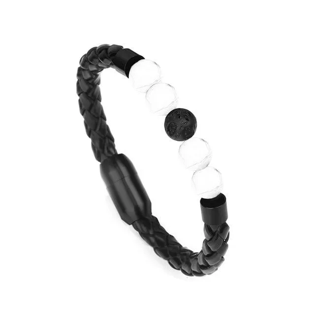 Classy Men Beaded Leather Bracelet