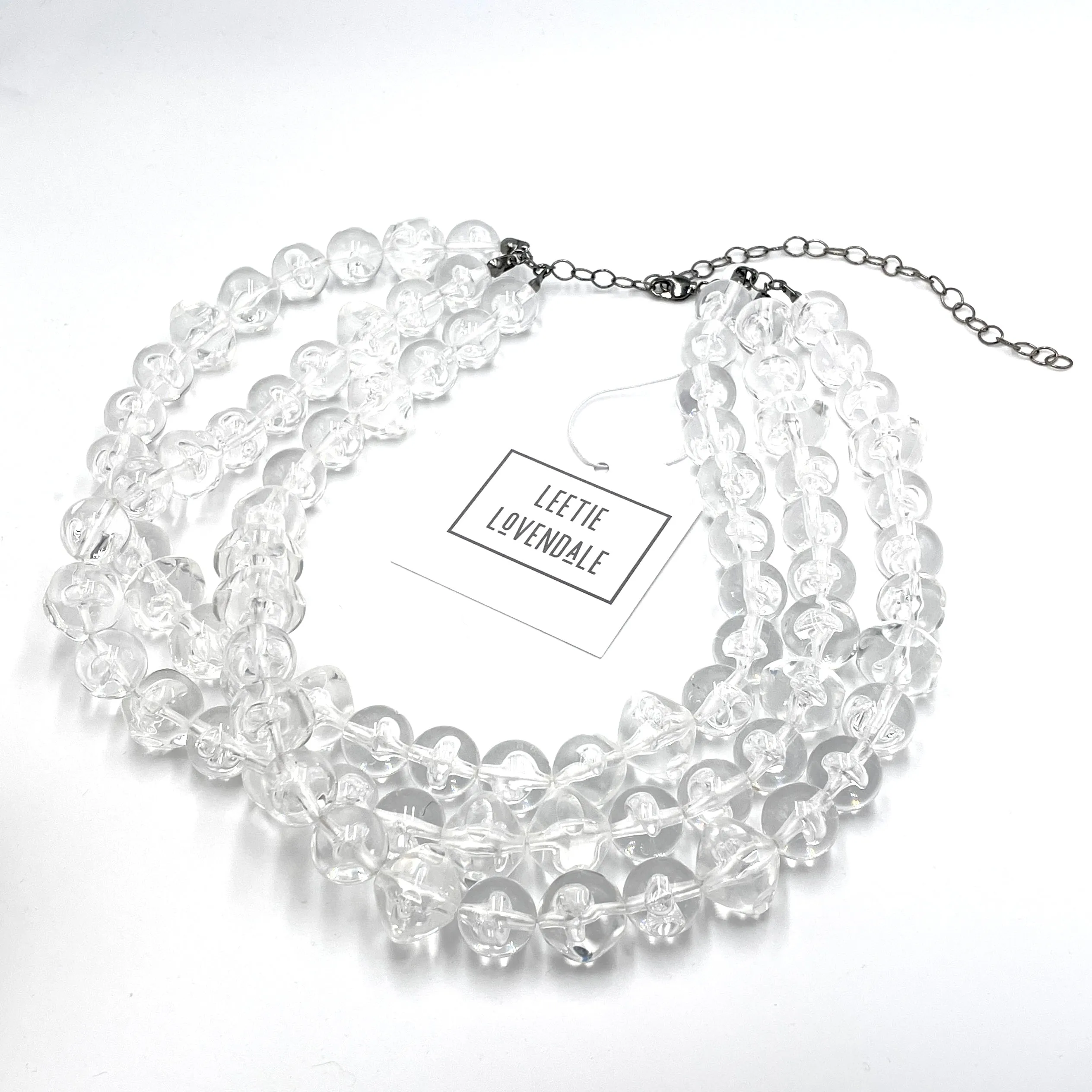 Clear Bubble Beaded Multi Strand Morgan Necklace *