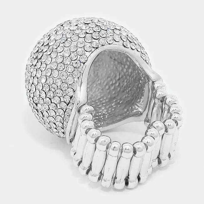 Clear Pave Dome Silver Stretch Ring