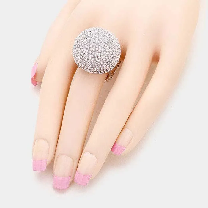Clear Pave Dome Silver Stretch Ring