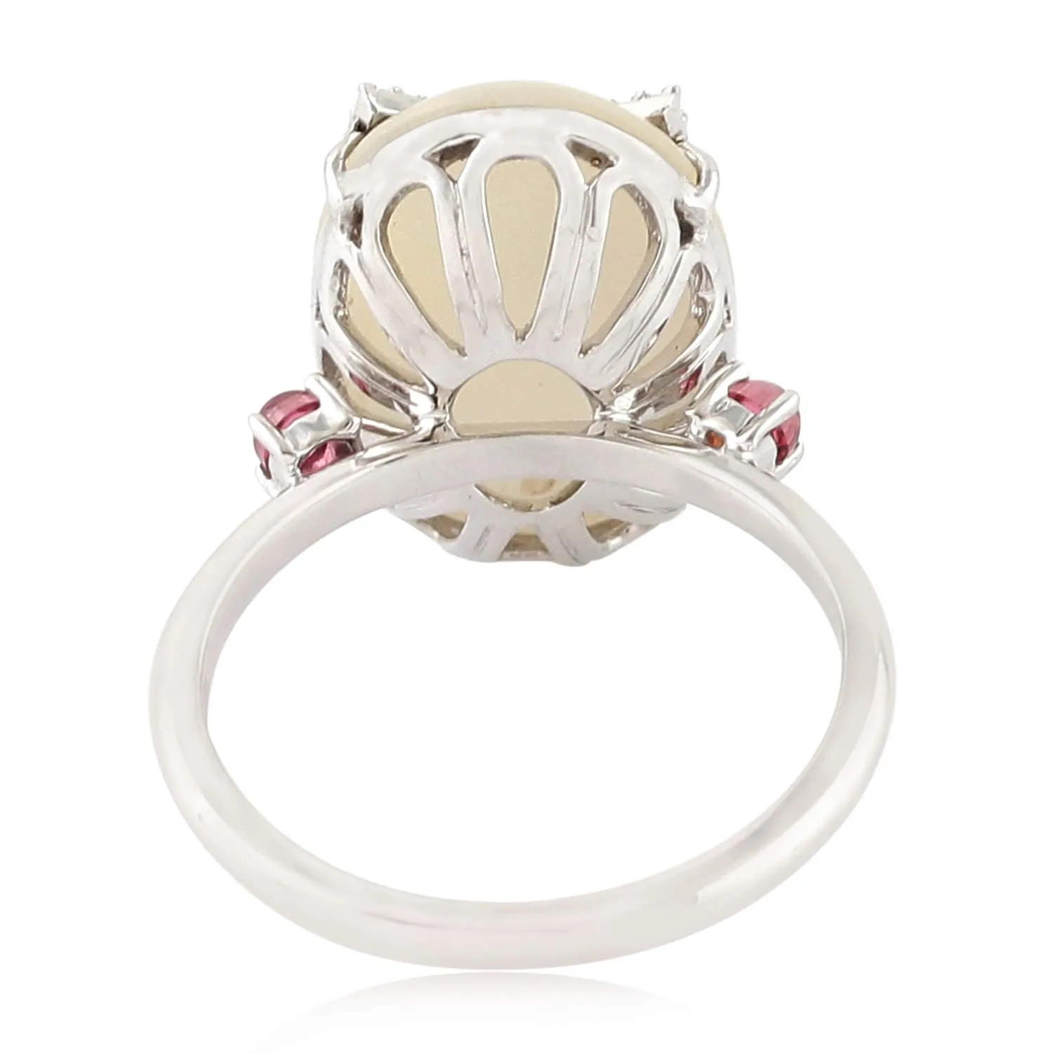 Cocktail Ring Natural Diamond Tourmaline Birthstone June Pearl 18kt White Gold Jewelry
