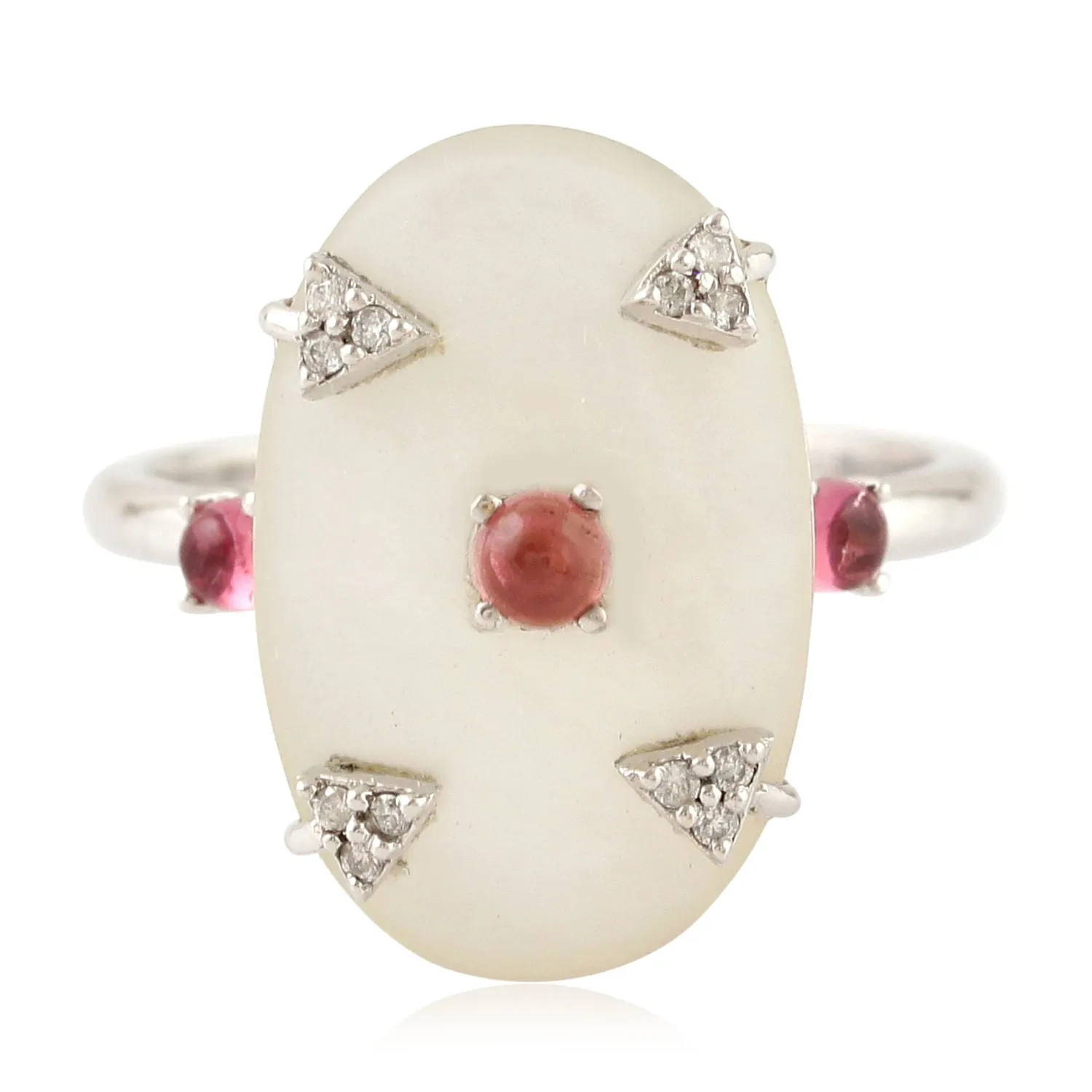 Cocktail Ring Natural Diamond Tourmaline Birthstone June Pearl 18kt White Gold Jewelry
