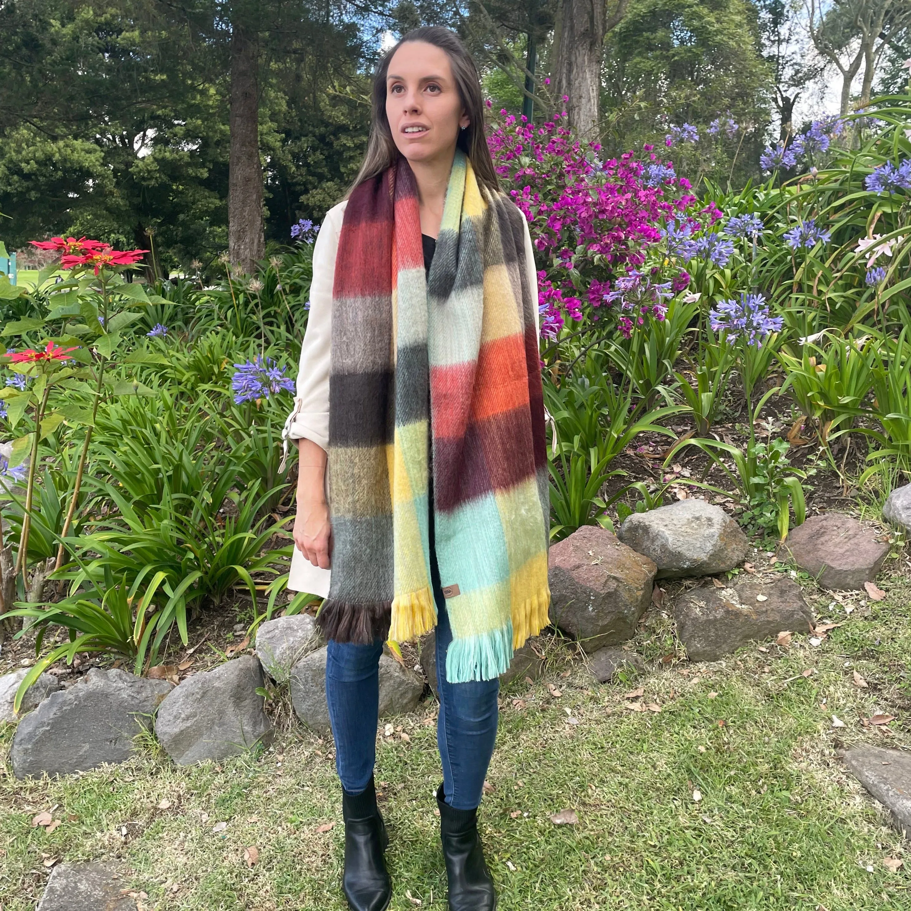 Cozy Colorful Patchwork Alpaca Wool Scarf