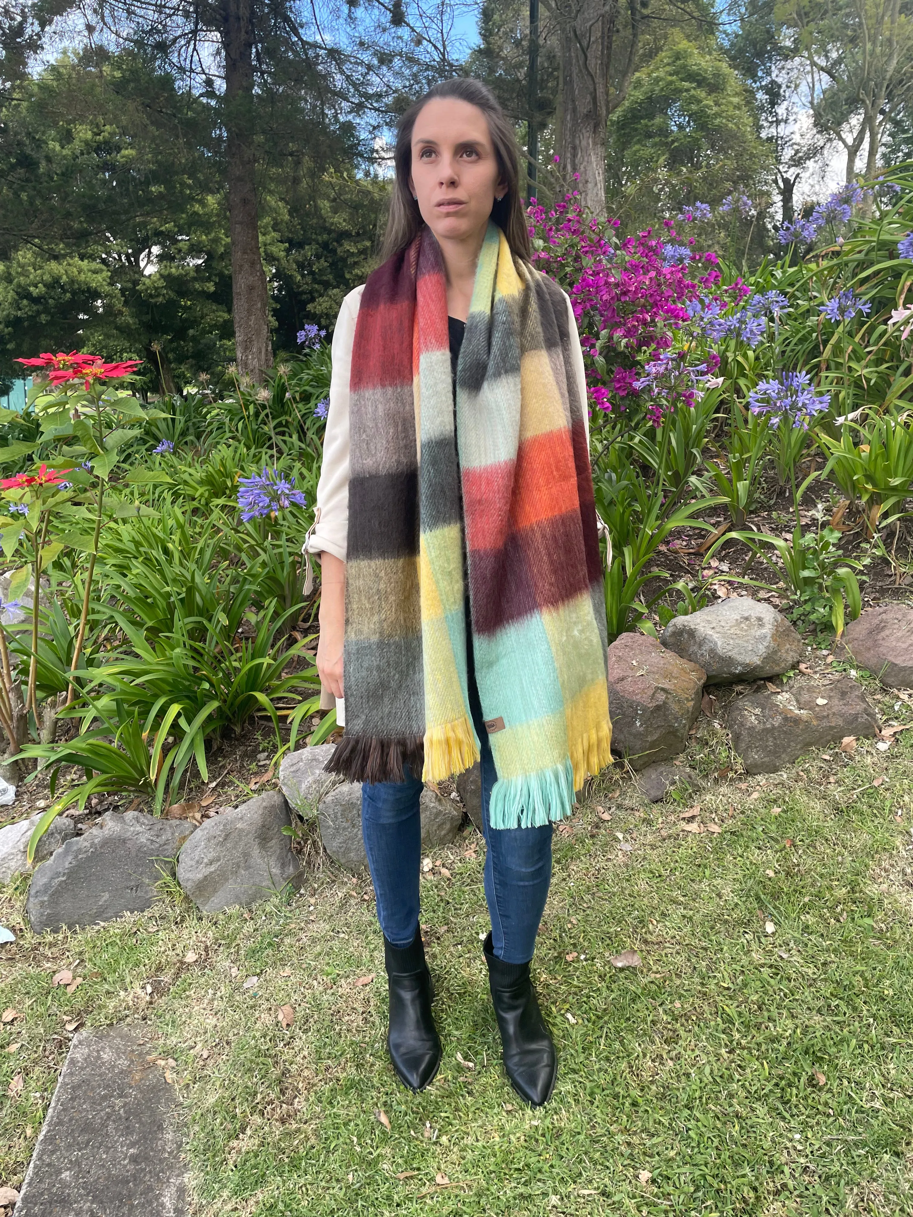 Cozy Colorful Patchwork Alpaca Wool Scarf