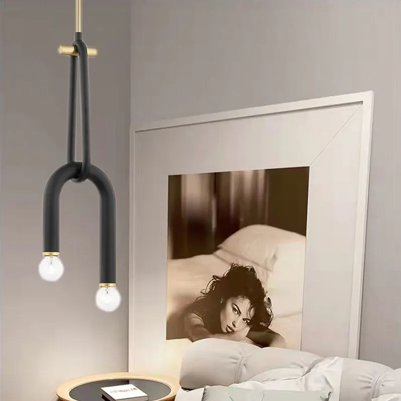 Creative 2 Bulb Chandeliers Adjustable Height Black Metal Dining Room Kitchen Lamp Bedside Lighting Fixtures Drop Shipping