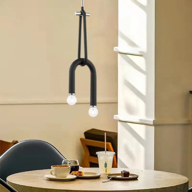 Creative 2 Bulb Chandeliers Adjustable Height Black Metal Dining Room Kitchen Lamp Bedside Lighting Fixtures Drop Shipping