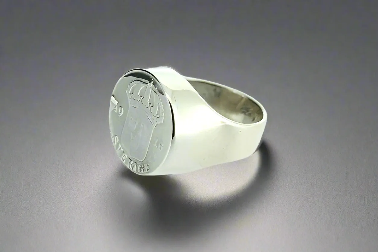 Crown coin signet ring - sterling silver