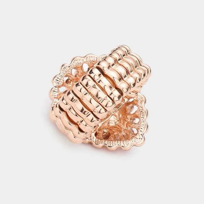 Crystal Peach Teardrop Centered Bubble Cluster Stretch Ring