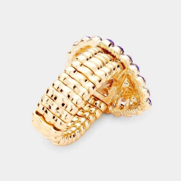 Crystal Royal Blue Teardrop Centered Bubble Cluster Stretch Ring