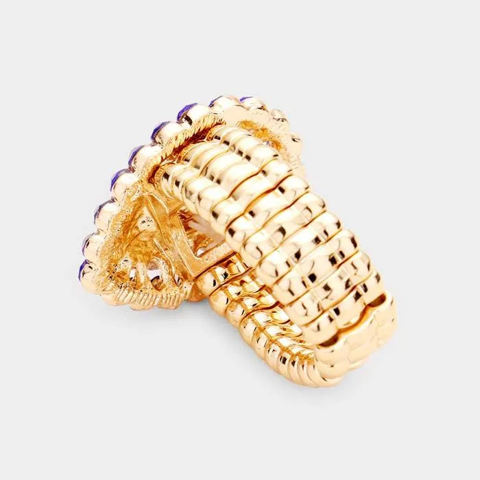 Crystal Royal Blue Teardrop Centered Bubble Cluster Stretch Ring