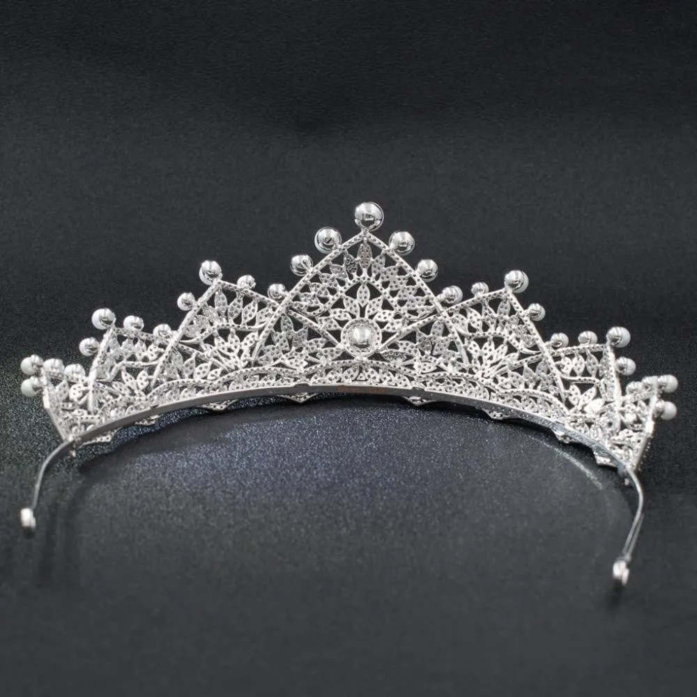 Cubic zircon wedding Pearl Tiara, Bridal Royal Tiaras diadem for Women CH10127