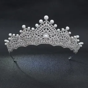 Cubic zircon wedding Pearl Tiara, Bridal Royal Tiaras diadem for Women CH10127