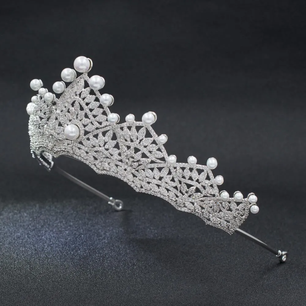 Cubic zircon wedding Pearl Tiara, Bridal Royal Tiaras diadem for Women CH10127