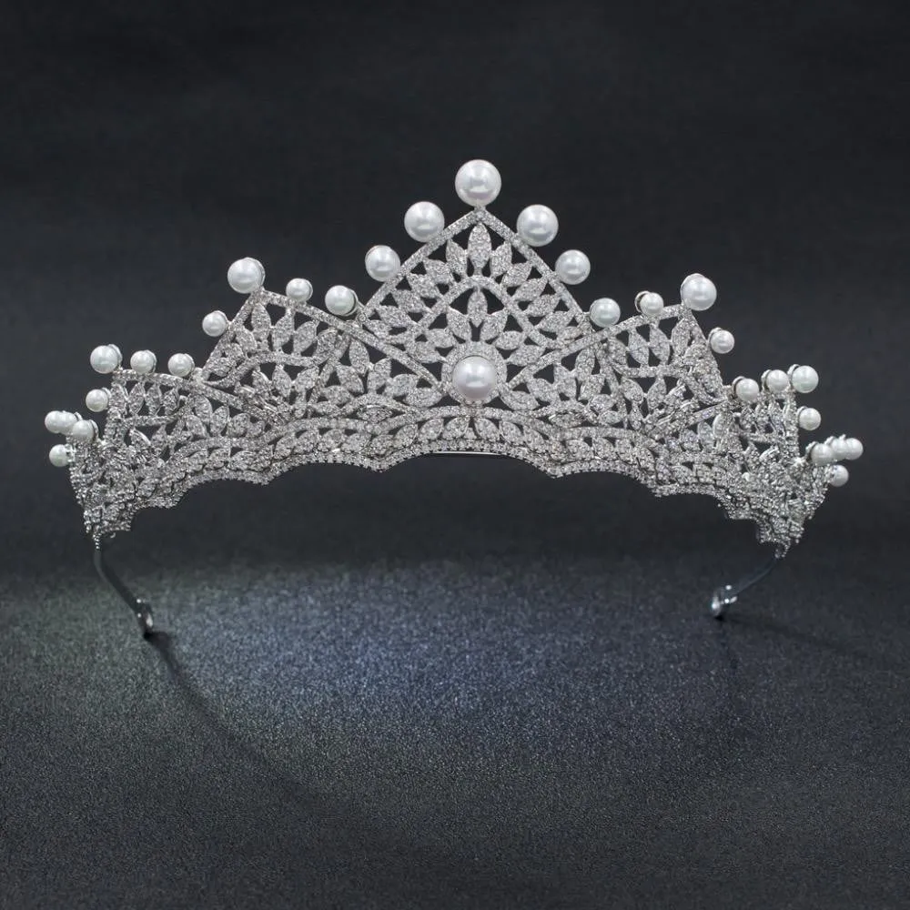 Cubic zircon wedding Pearl Tiara, Bridal Royal Tiaras diadem for Women CH10127