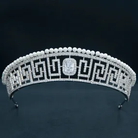 Cubic Zirconia Classic Tiara for Wedding,Pearls Crystal Tiaras Diadem for Bride CH10371
