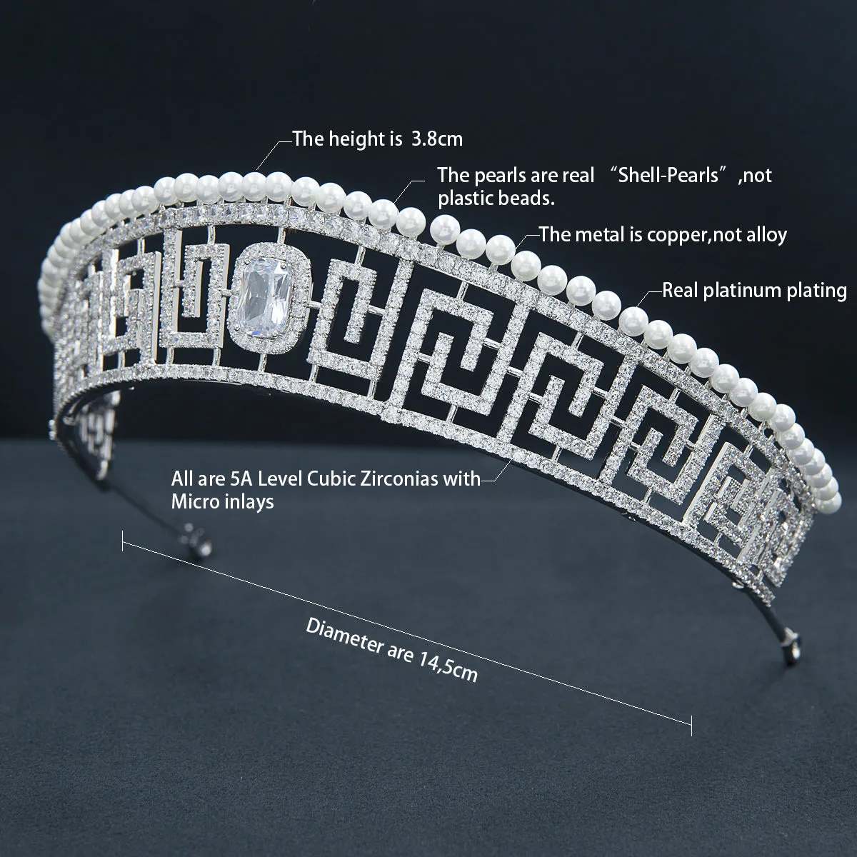 Cubic Zirconia Classic Tiara for Wedding,Pearls Crystal Tiaras Diadem for Bride CH10371