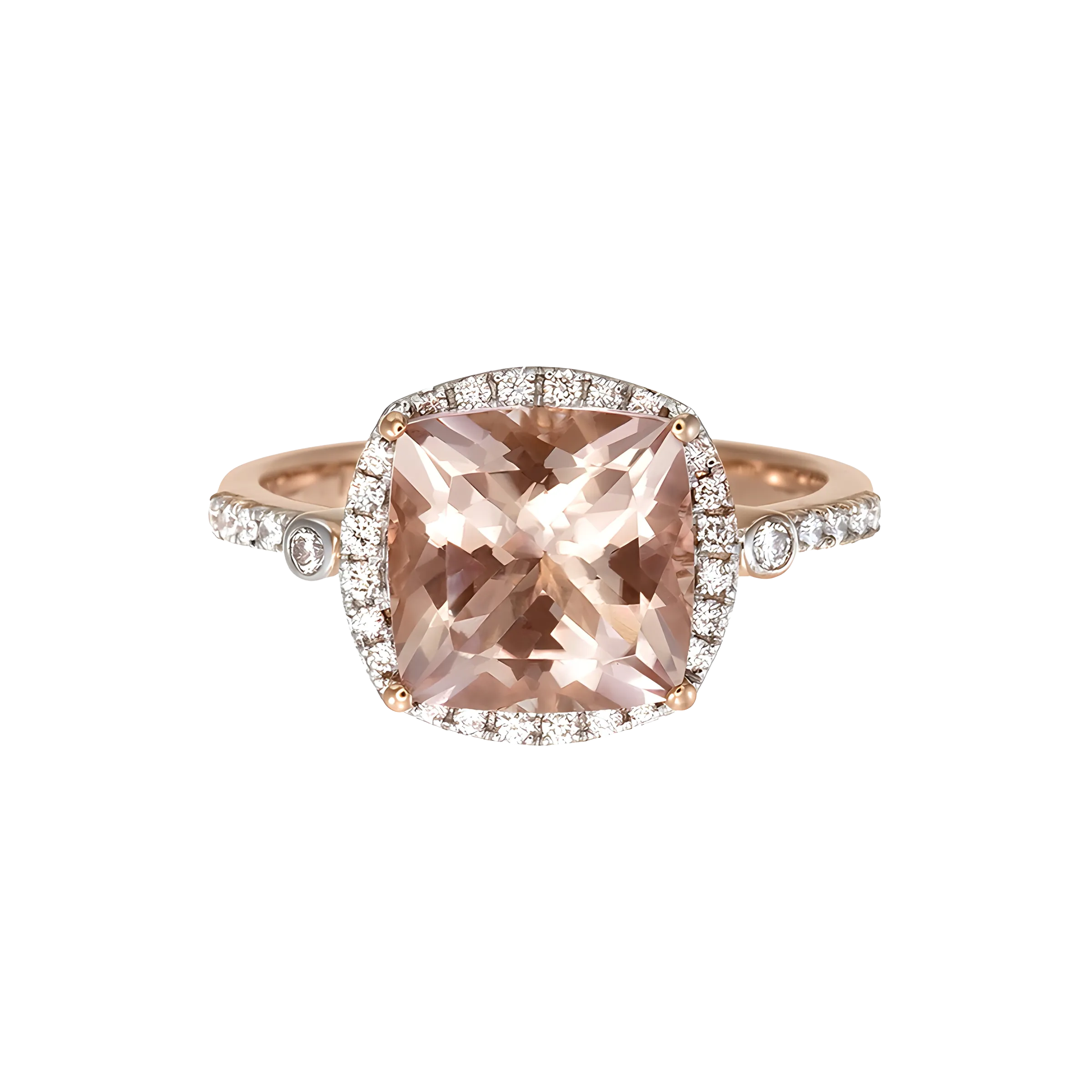Cushion Morganite and Diamond Halo Luxury Ring in 18k Rose Gold