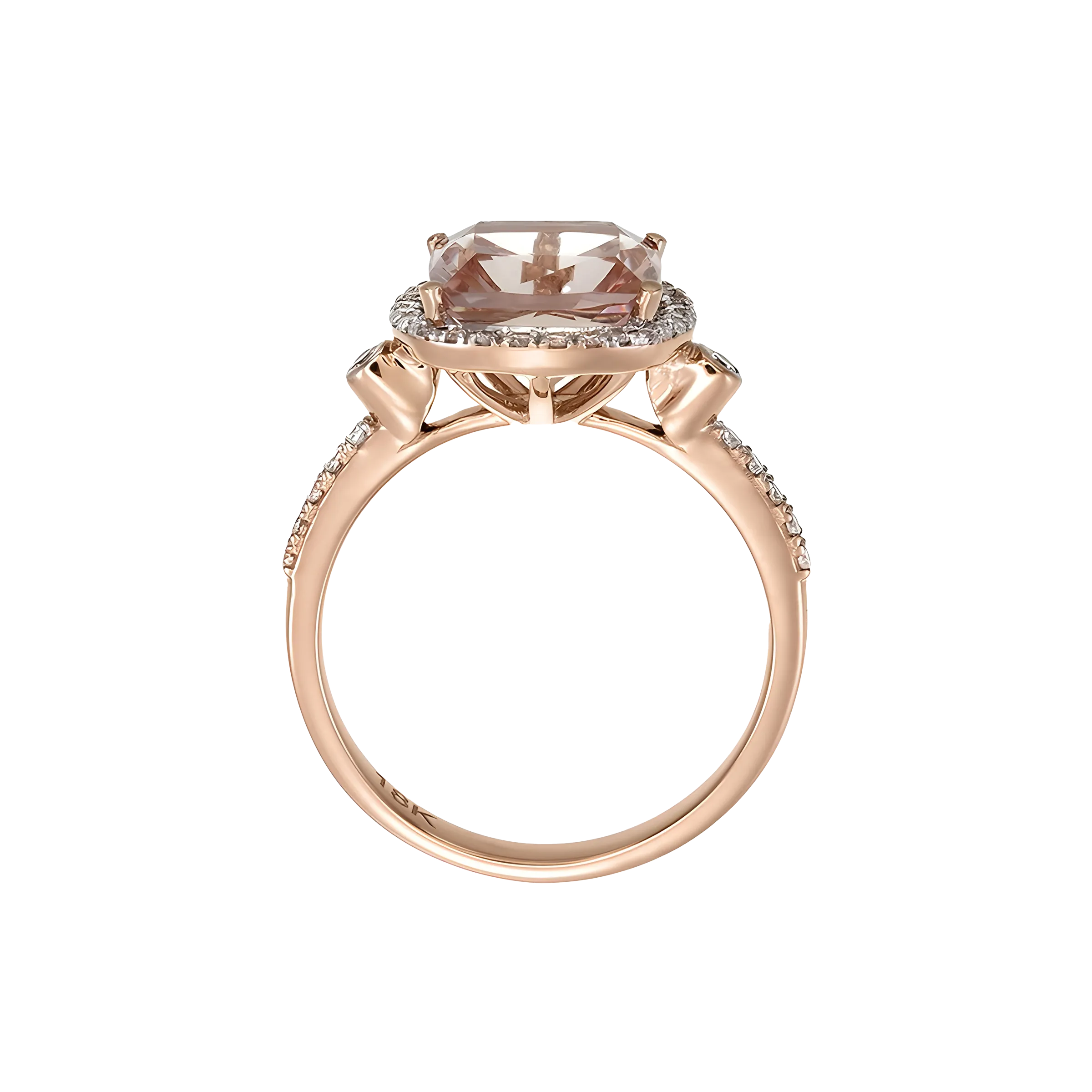 Cushion Morganite and Diamond Halo Luxury Ring in 18k Rose Gold
