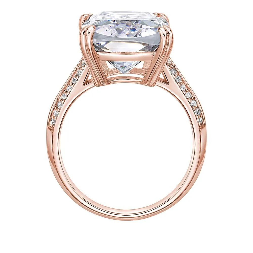 Cushion Radiant and Round Brilliant shouldered engagement ring with 11.64 carats* of diamond simulants in 10 carat rose gold